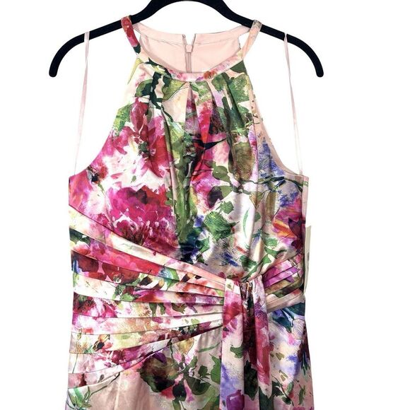 New Eliza J Size 8 Floral Printed Cut Out Sash Dress Watercolor Art To Wear NWT - Picture 4 of 10
